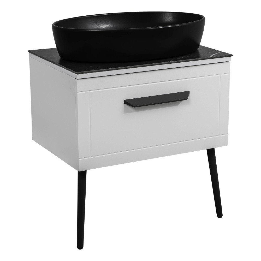Тумба Сiєна білий мат зі стільницею 80 см та умивальником One 67 см Овал чорний