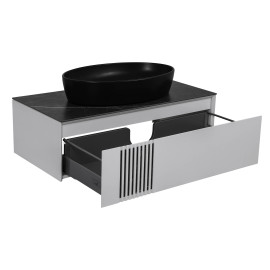 Тумба Манхеттен білий мат зі стільницею 100 см та умивальником One 67 см Овал чорний