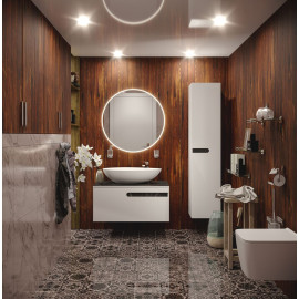 Пенал "OSTIN" правий (білий мат, декор сірий мрамор, консольний)